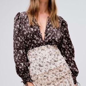FOR LOVE & LEMONS Lucinda Paisley Blouse Black & Ivory ,  Size XS -NWT